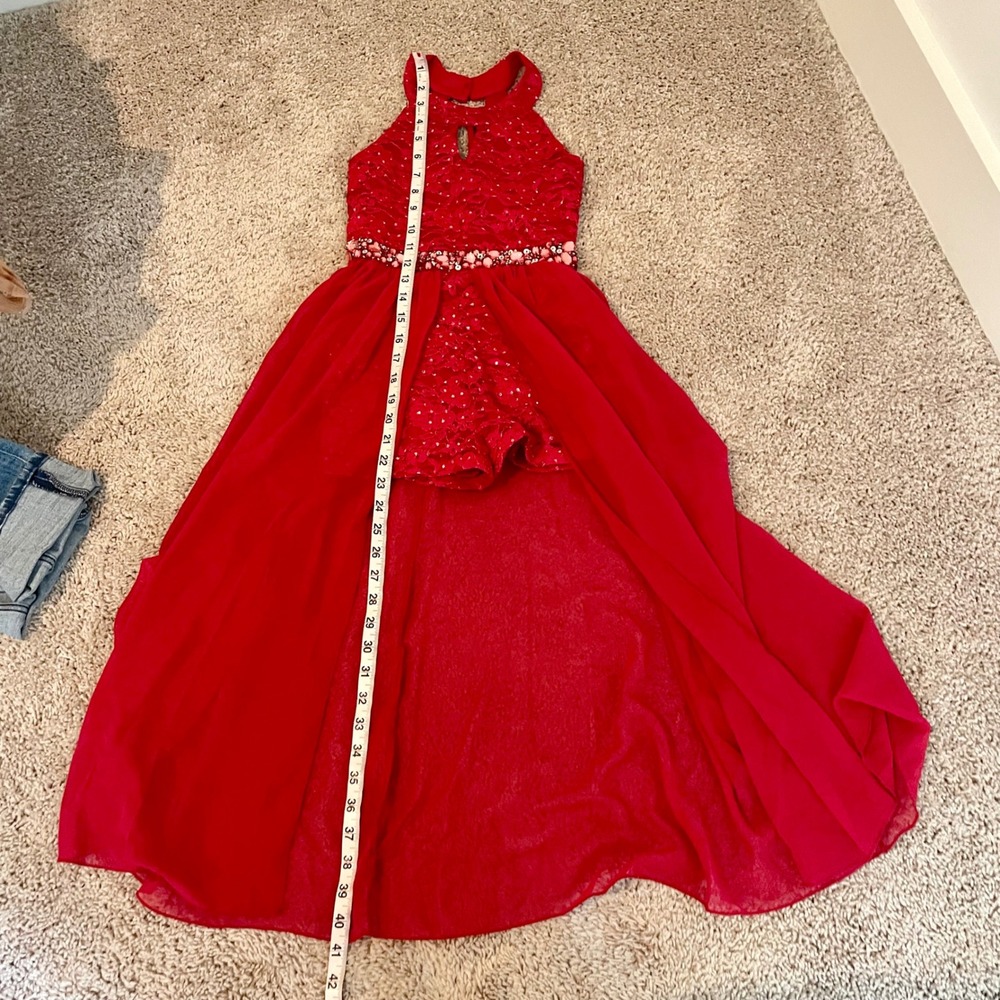 Red Halter Romper Maxi Dress Girls Sparkle Party Special Occasion - Picture 9 of 14